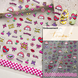 Lovely Pink Red Cherry Fruit Love Heart Star Lucky Letter Bowknot Romantic Adhesive Nail Art Stickers Rhinestone Manicure Decals (Online Order Only)