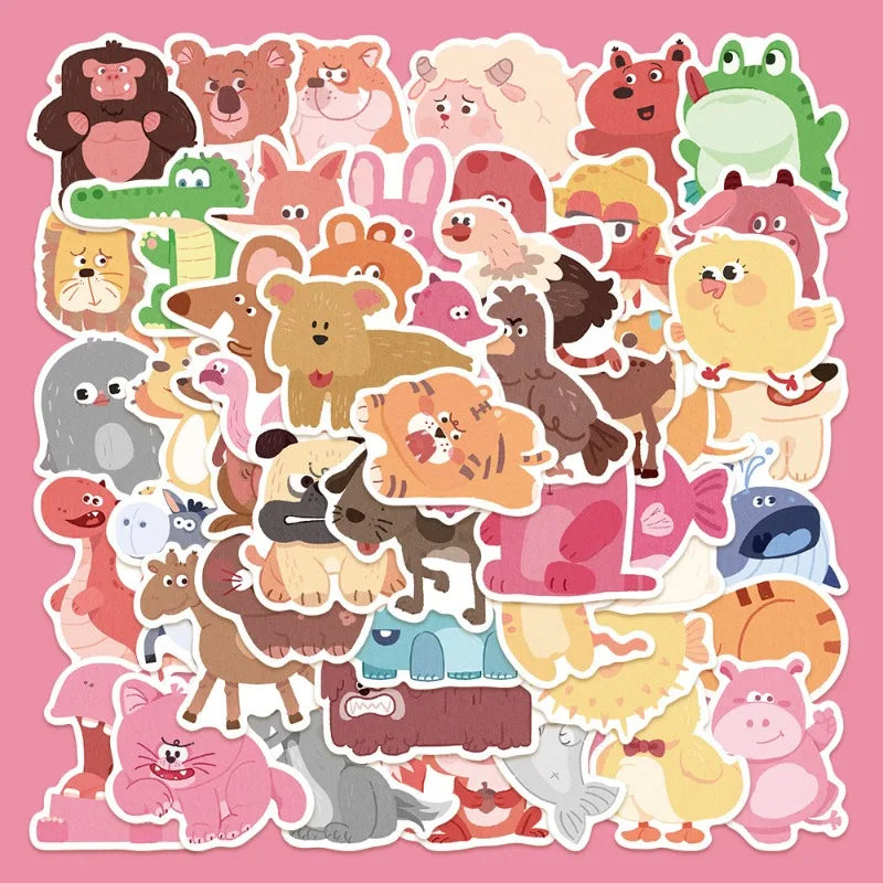 50pcs Cute Cartoon Animal Stickers for Helmet, Wall, DIY Decoration Wholesale (Online Order Only)