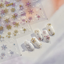 Shiny Pink Silver Hot Stamping Snow Adhesive Nail Art Sticker Snowflake Rhinestone Manicure Decal Nail Supplies for Professional (Online Order Only)