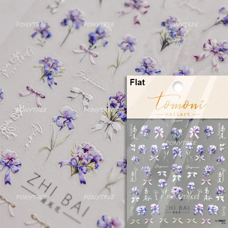 Rose Flower Bouquet Leaves Lace Bowknot Pearl Photo Frame Gird Embossed Reliefs Self Adhesive Nail Art Stickers Manicure Decals (ONLINE ORDER ONLY)