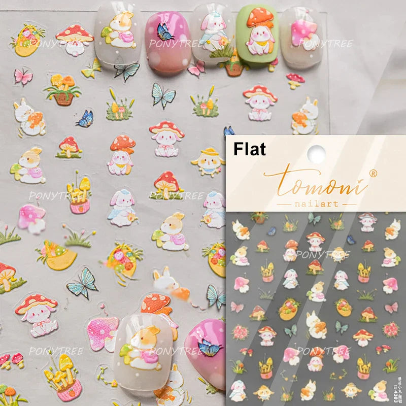 Squirrel Mushroom Apple Strawberry Cherry Pinecone Ginkgo Leaf Self Adhesive Nail Art Stickers Butterfly Flower Manicure Decals (ONLINE ORDER ONLY)