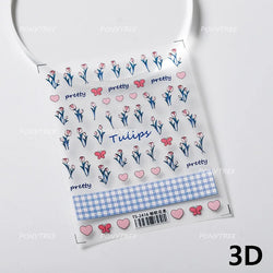 Cute  Pink Blue Nature Tulip Star Heart Butterfly Peach Blossom Jelly Embossed Relief Adhesive Nail Art Stickers Manicure Decals (ONLINE ORDER ONLY)