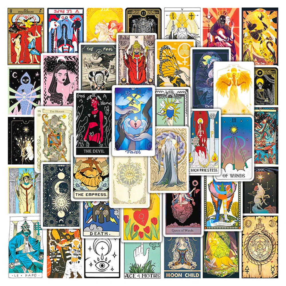 10/30/50PCS Divination Tarot Card Stickers Aesthetic DIY Fridge Laptop Skateboard Phone Car Art Graffiti Sticker Decal Kids Toys (ONLINE ORDER ONLY)