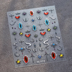 Glitter Star Snake Moon Darkness Eye Love Heart Crown Sword Self Adhesive Nail Art Stickers Punk Jelly Angel Wing Manicure Decal (ONLINE ORDER ONLY)