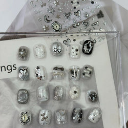 Silver Star Moon Clock Watch Cherry Love Heart Bowknot Gird Irregular Lines Dot Liquid Lava Nail Art Stickers Manicure Decals (ONLINE ORDER ONLY)