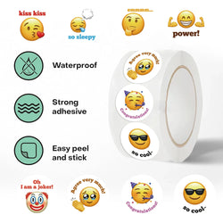500Pcs/Roll Cartoon Funny Smile Face Expression Reward Stickers 10 Designs Round For PC Pad Fridge Gift Diy Decor Sticker (Online Order Only)