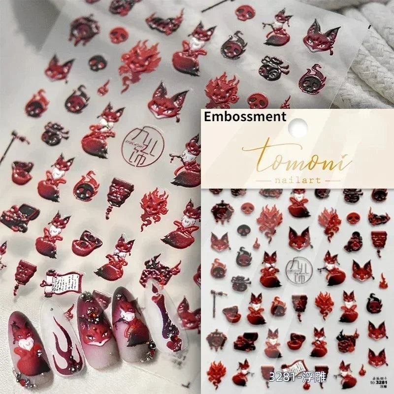 Cat Eye Halloween Terror Spider Cross Rose Love Heart Flower Snake Web Candy Bunny Thrilling Nail Art Stickers Manicure Decals (Online Order Only)