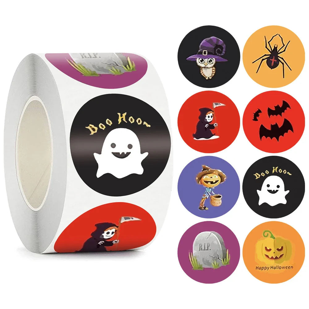 500pcs/roll Halloween Sticker Ghost Labels Gift Candy Bags Seal Stickers Halloween DIY Package Paper Sticker Party Decoration (Online Order Only)