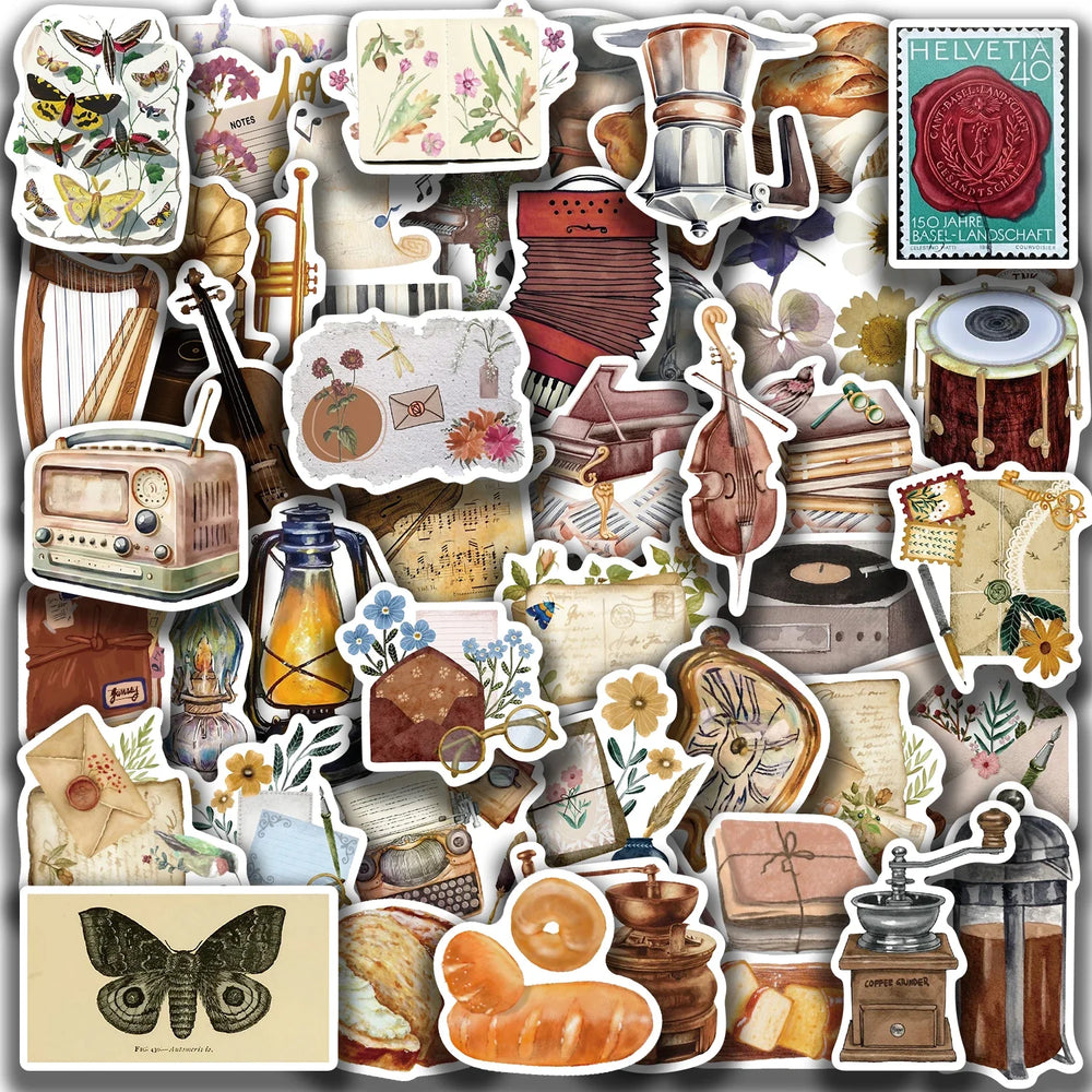 50pcs Time Secret Love Retro Notebook Sticker Aesthetics Cartoon Decals Waterproof Stickers Pack Party Decoration Gift Toys (ONLINE ORDER ONLY)