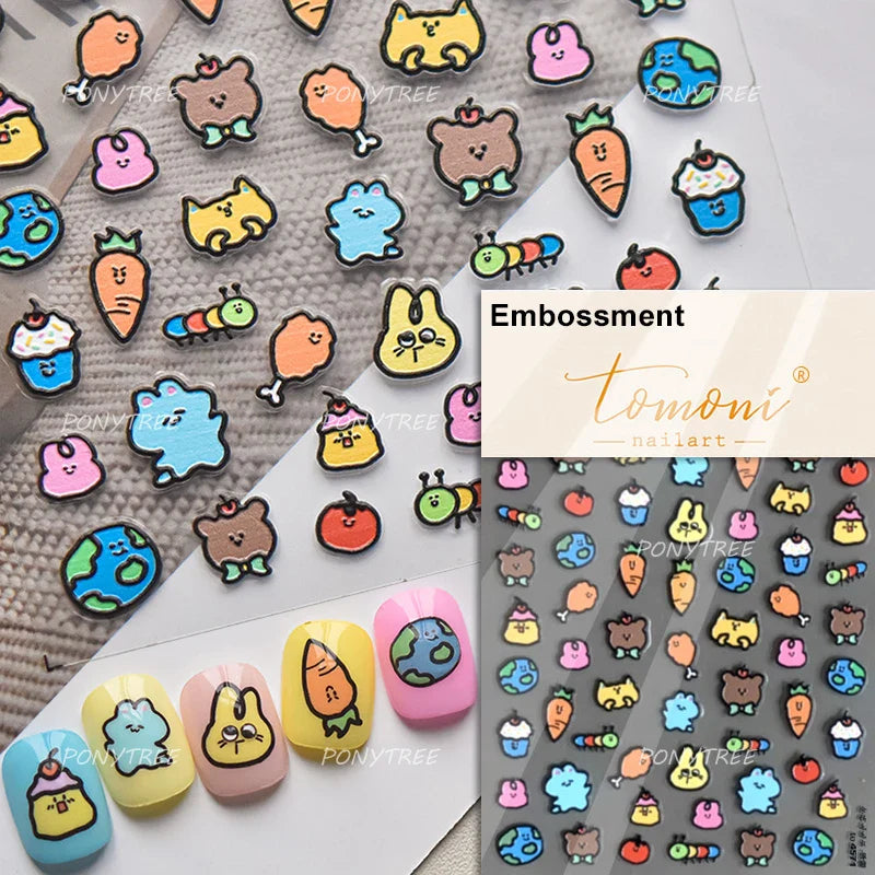 Graffiti Rabbit Dog Bunny Milk Strawberry Jewel Candy Knife Envelope Soft Relief Adhesive Nail Art Stickers Cute Manicure Decals (Online Order Only)