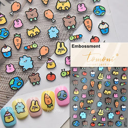 Graffiti Rabbit Dog Bunny Milk Strawberry Jewel Candy Knife Envelope Soft Relief Adhesive Nail Art Stickers Cute Manicure Decals (Online Order Only)