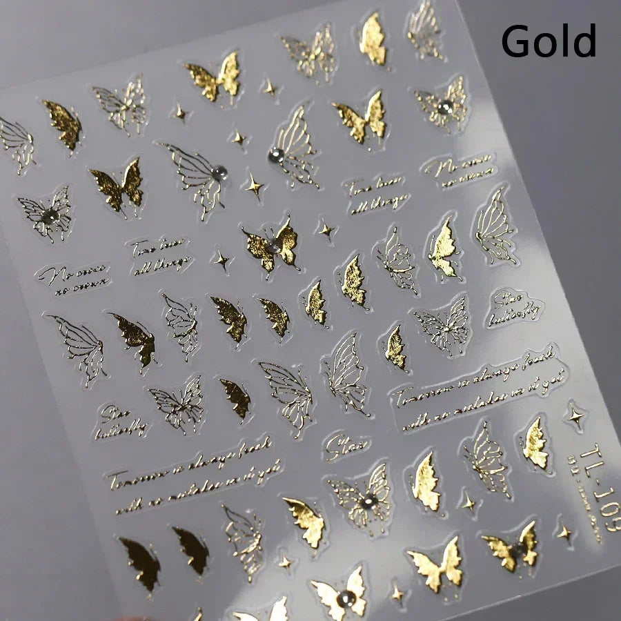 Delicate Tender Purple Butterfly Seal Pattern Insect Shiny Golden Stroke Nail Art Decoration Sticker Dressy Laser Manicure Decal (ONLINE ORDER ONLY)