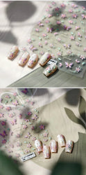 Charming Pink Purple Embroidery Gradual Butterfly Flowers Green Leaf 5D Tender Self Adhesive Nail Art Stickers Manicure Decals (ONLINE ORDER ONLY)