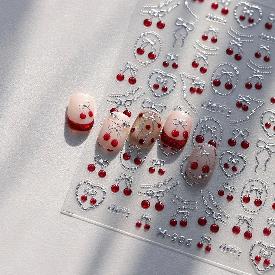 Mini Fruit Cherry Charming Strawberry Ribbon Line Bowknot Jelly Charming Chic Self Adhesive Nail Art Stickers Manicure Decals (ONLINE ORDER ONLY)