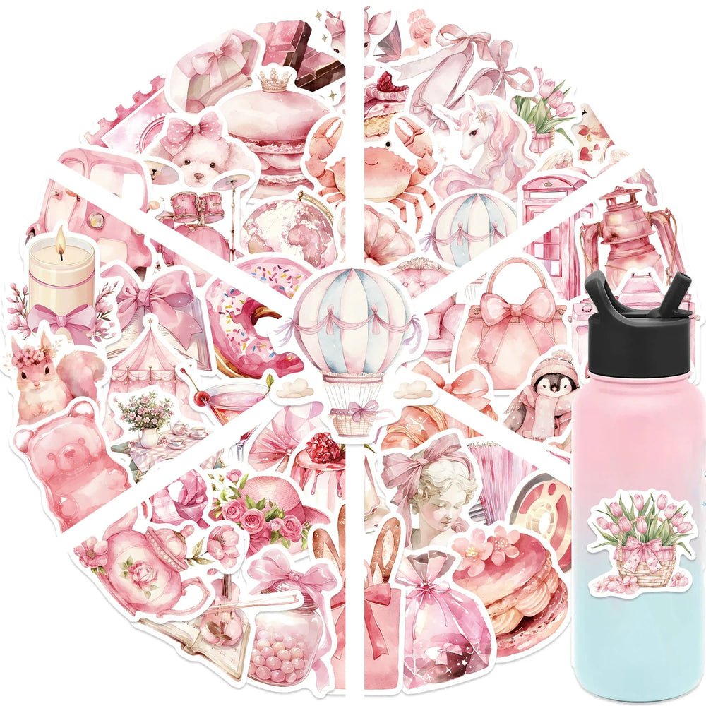 50pcs Pink Aesthetics Stickers Vinyl Decals DIY Skateboard Phone Laptop Car Luggage Bike Cool Waterproof Sticker (ONLINE ORDER ONLY)