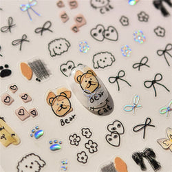 1pcs Cute Sketching Graffiti Animal Cat Dog Rabbit Bear Laser Nail Art Sticker Designs Self Adhesive Decoration Decal Acessories (ONLINE ORDER ONLY)