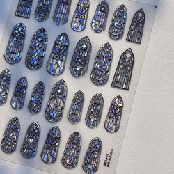 Retro Shiny Glazed Rococo Flower Window Dreamy Butterfly Geometric Frame Stamp Embossed Reliefs Nail Art Stickers Manicure Decal (Online Order Only)