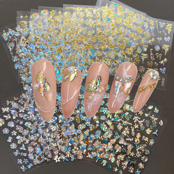 20Pcs Holographic Butterfly Nail Sticker Laser Gold & Sliver Butterfly Adhesive Decal 8.5x6cm 3D Glitter Foil DIY Manicure Decor (Online Order Only)