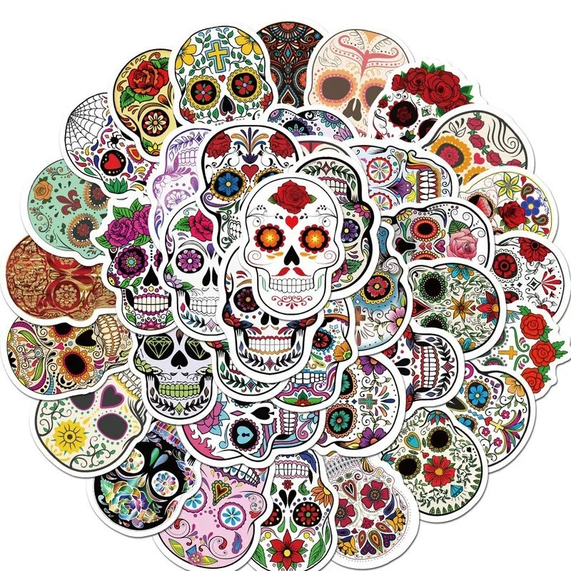 50pcs Mexican Calaver Sugar Skull Graffiti Sticker DIY Skateboard Laptop Luggage Decals Car Styling Anime Kids Toy Sticker (Online Order Only)