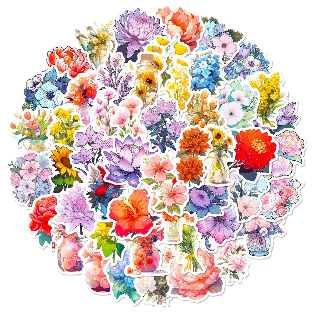 50pcs Flower Graffiti Stickers for Helmet, Wall, DIY Decoration (Online Order Only)