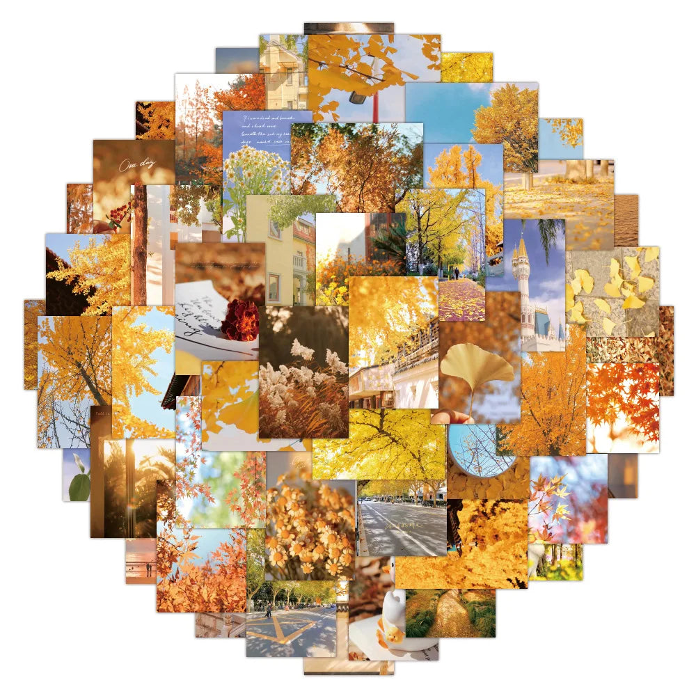 Autumn Leaves Stickers Set - Aesthetic Yellow Decals for DIY Scrapbook, Phone, Laptop, Kids Toys (Online Order Only)
