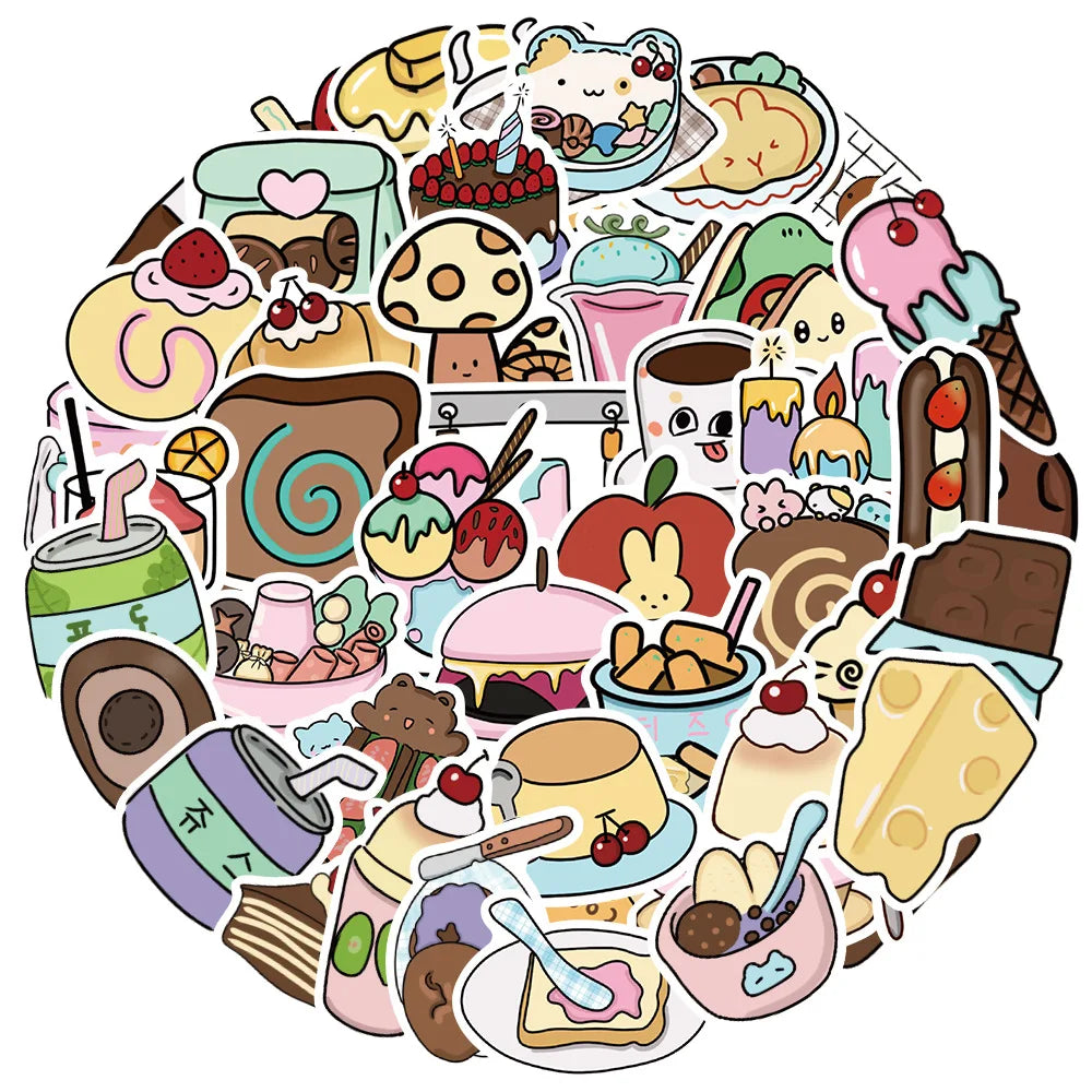 Cartoon Food Stickers 10/30/50pcs for Suitcase, Skateboard, Laptop, Phone, Car (ONLINE ORDER ONLY)