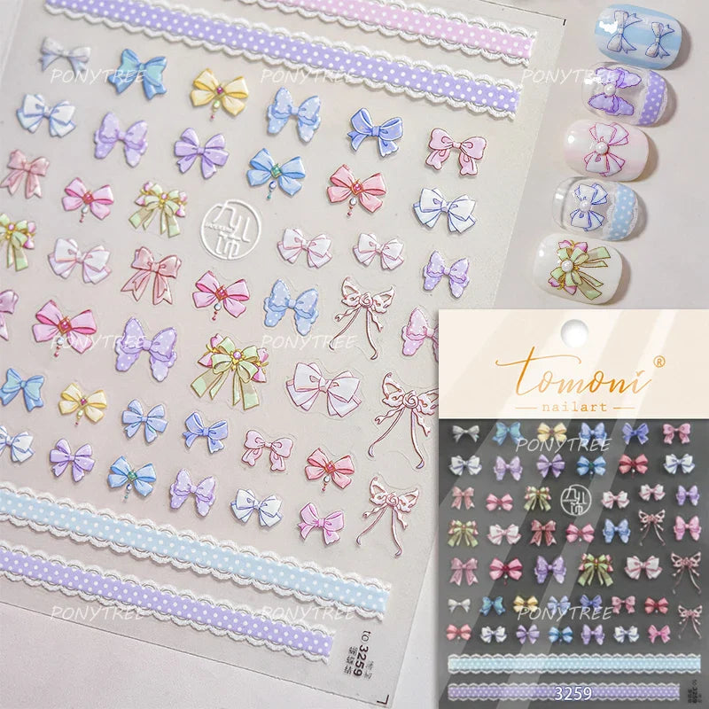 Retro Lace Gird Bowknot Love Heart Flower Leaves Fabric Art Photo Frame Embossed Self Adhesive Nail Art Stickers Manicure Decals (ONLINE ORDER ONLY)