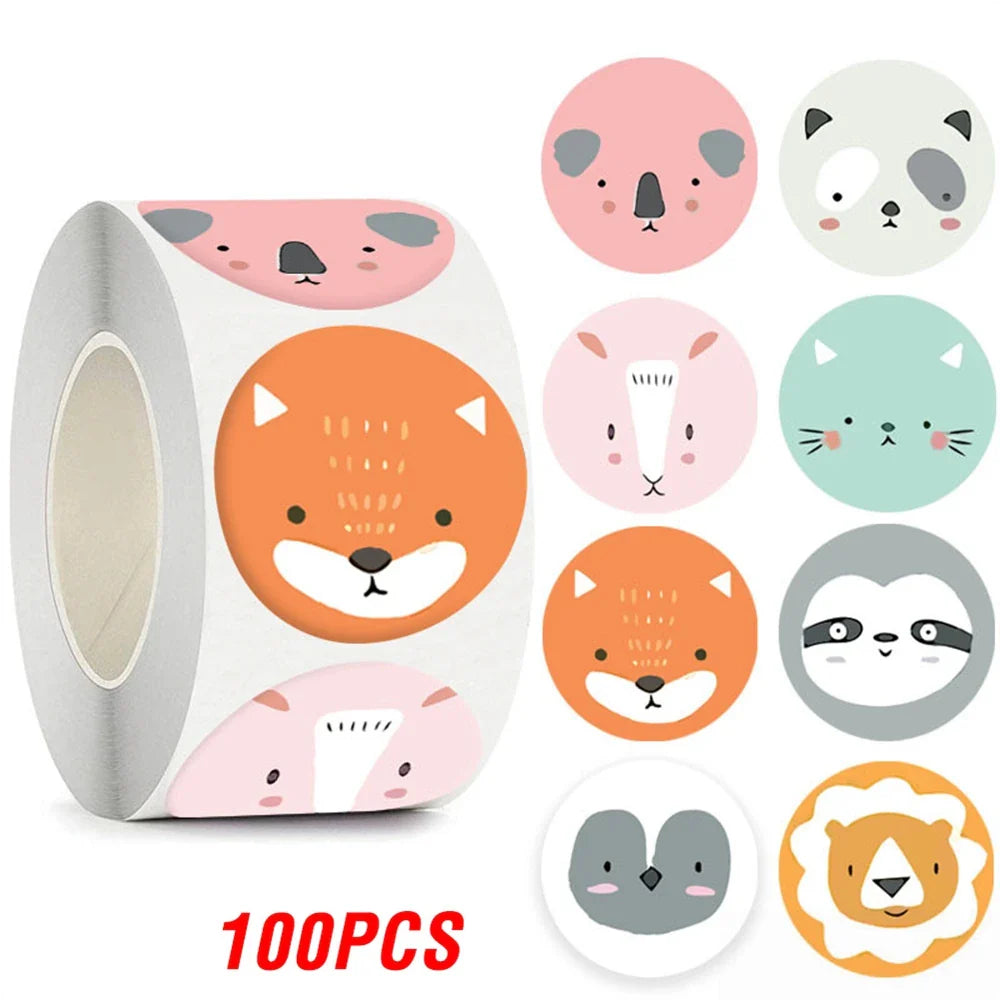 100-500pcs Cute Sticker for Kids Animals Face Reward Sticker for Classroom Teacher Supplies Motivational Scrapbooking (ONLINE ORDER ONLY)