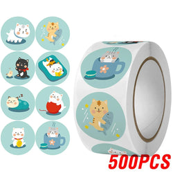 100-500pcs Cute Cat Stickers Animal Cartoon Label Gifts Decoration School Reward Encourage Student Stationery Thank You Stickers (ONLINE ORDER ONLY)