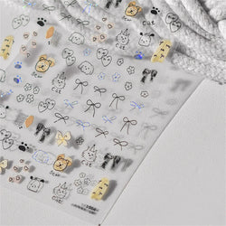 1pcs Cute Sketching Graffiti Animal Cat Dog Rabbit Bear Laser Nail Art Sticker Designs Self Adhesive Decoration Decal Acessories (ONLINE ORDER ONLY)