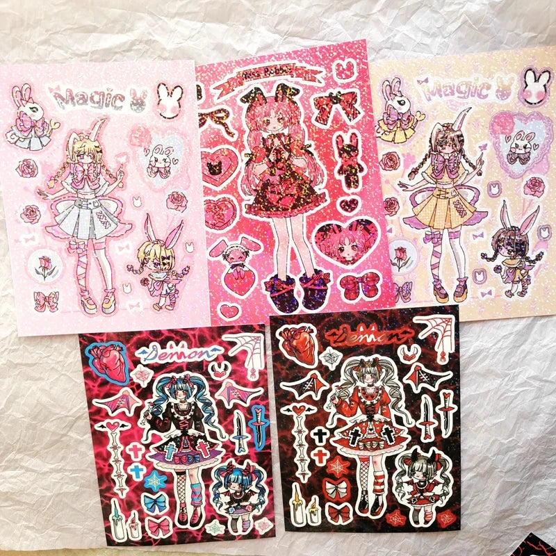 New Ins Cute Devil Bunny Girl Stickers Diary Scrapbooking DIY Album Decoration Sticker Aesthetic Personalized Kawaii Stationery (ONLINE ORDER ONLY)