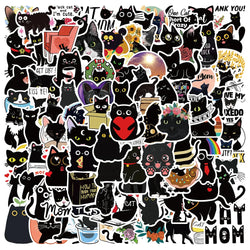 50/100pcs Cute Cartoon Black Cat Animal Stickers For Kids Waterproof Graffiti Phone Guitar Water Bottle Laptop Decals (ONLINE ORDER ONLY)