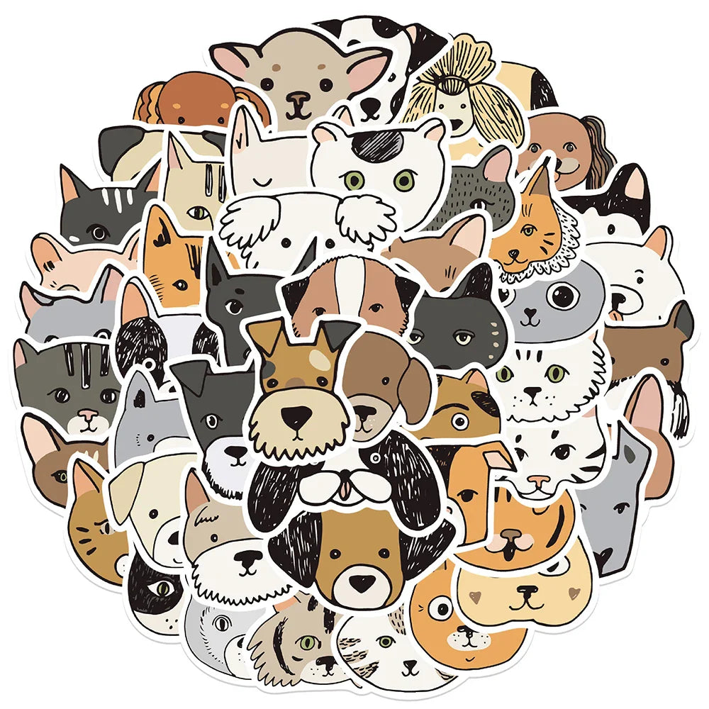 Cute Animal Cartoon Stickers: Cat Dog Decals for Bike, Luggage, Laptop, Guitar - Waterproof, Graffiti, DIY (10/30/50PCS) (Online Order Only)