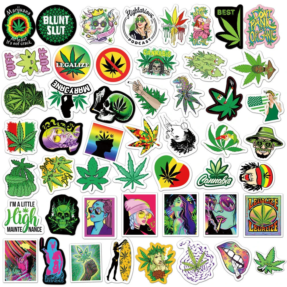 10/30/50/100PCS Funny Characters Leaves Weed Smoking Stickers Cool Waterproof Graffiti Decal For Skateboard Phone Motorcycle Car (ONLINE ORDER ONLY)