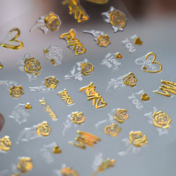12pcs 3D Golden Glitter Heart Love Nail Stickers Valentine Self Adhesive Cute Cartoon Decal Geometry Slider Manicure Decoration* (ONLINE ORDER ONLY)