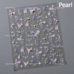 Green Blue Glass Butterfly Lily Flowers Star Line Water Droplet Charming Shiny Self Adhesive Nail Art Stickers Manicure Decals (ONLINE ORDER ONLY)