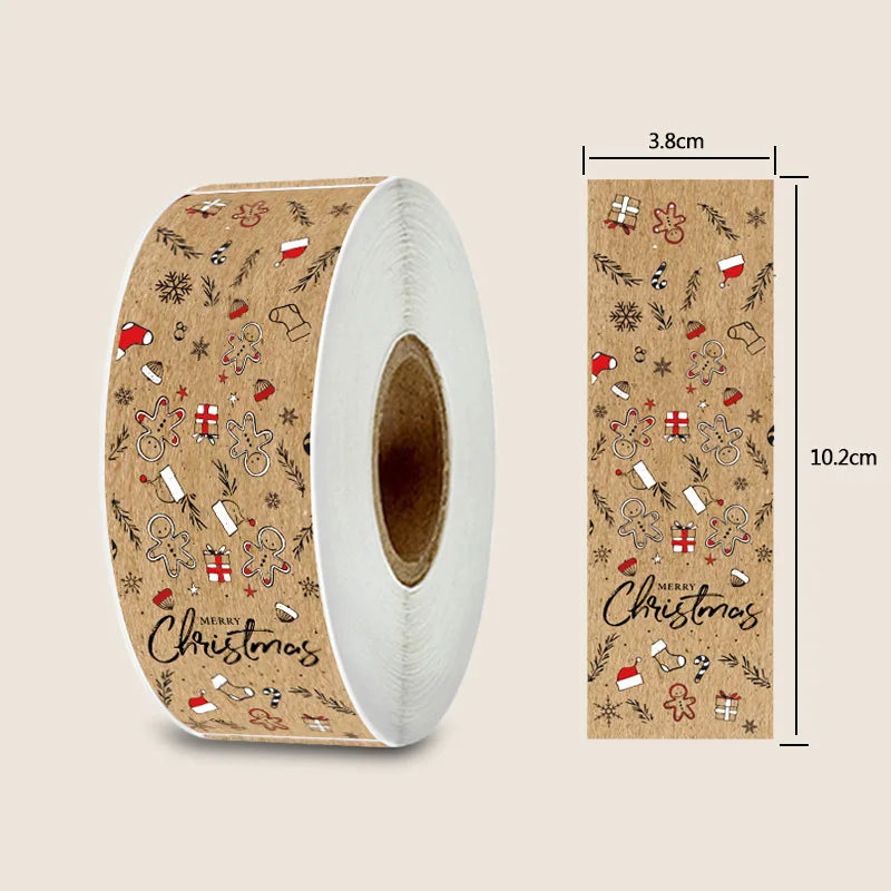 150pcs/roll Merry Christmas Stickers Kraft Paper Christmas Gift Packaging Labels For Envelopes Cards Gift Baking Decoration (ONLINE ORDER ONLY)