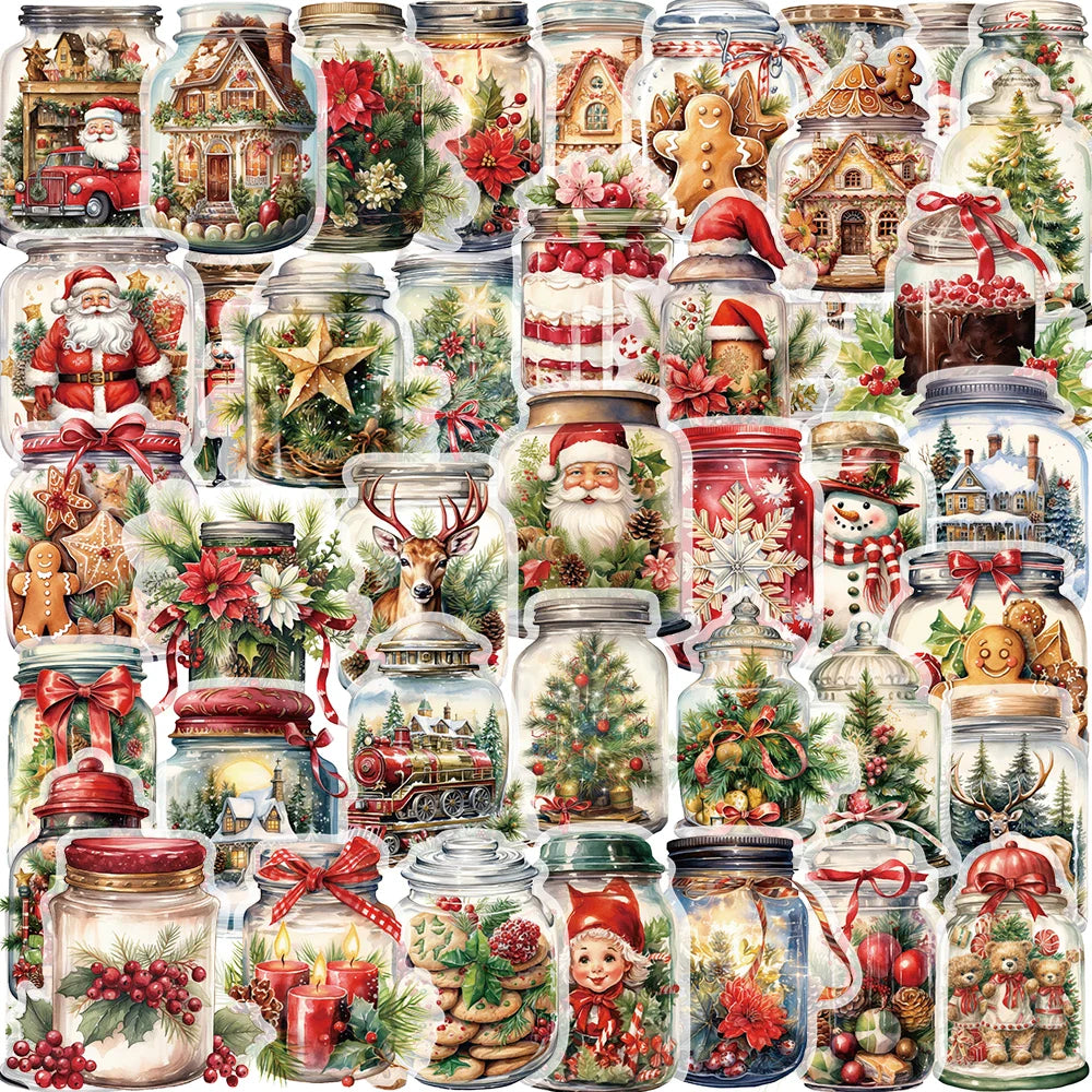 50PCS Christmas Bottle Simple Decals Cute Stickers PET Material Aesthetic Phone Notebook Suitcase Laptop Fridge Wall Sticker﻿ (ONLINE ORDER ONLY)