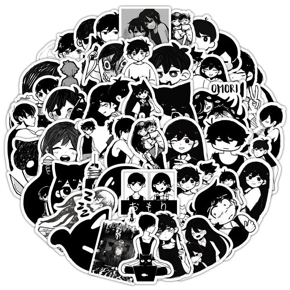 10/30/50pcs Black White Game Omori Graffiti Stickers Decals DIY Skateboard Laptop Motorcycle Luggage Car Bike Waterproof Sticker (ONLINE ORDER ONLY)