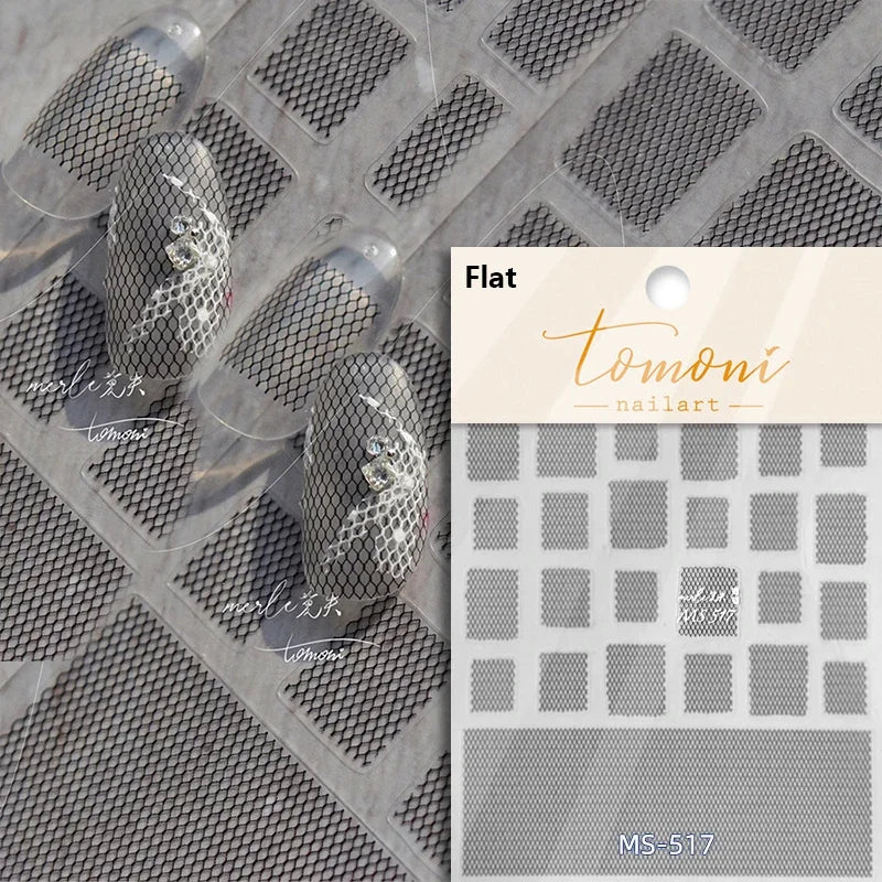 French Style Geometric Black White Square Grid Rhombus Stripe 3D Self Adhesive Nail Art Stickers Shiny Rhinestone Manicure Decal (ONLINE ORDER ONLY)