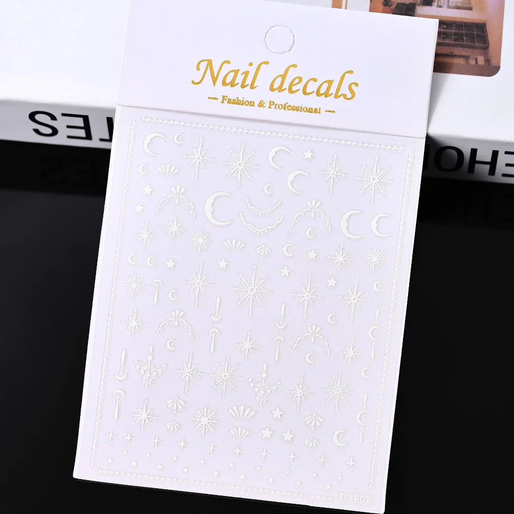 Gold Silver Wing Nail Art Stickers 3D Metal Chain Heart Love Sun Moon Star Gel Polish Adhesive Manicure Slider Decor Accessories (ONLINE ORDER ONLY)