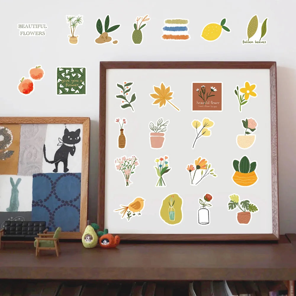 10/60Pcs Vintage Art Bohemia Stickers Retro Boho Cartoon Vinyl Decals Laptop Phone Car Scrapbooking Notebook Sticker Kid Toy (ONLINE ORDER ONLY)
