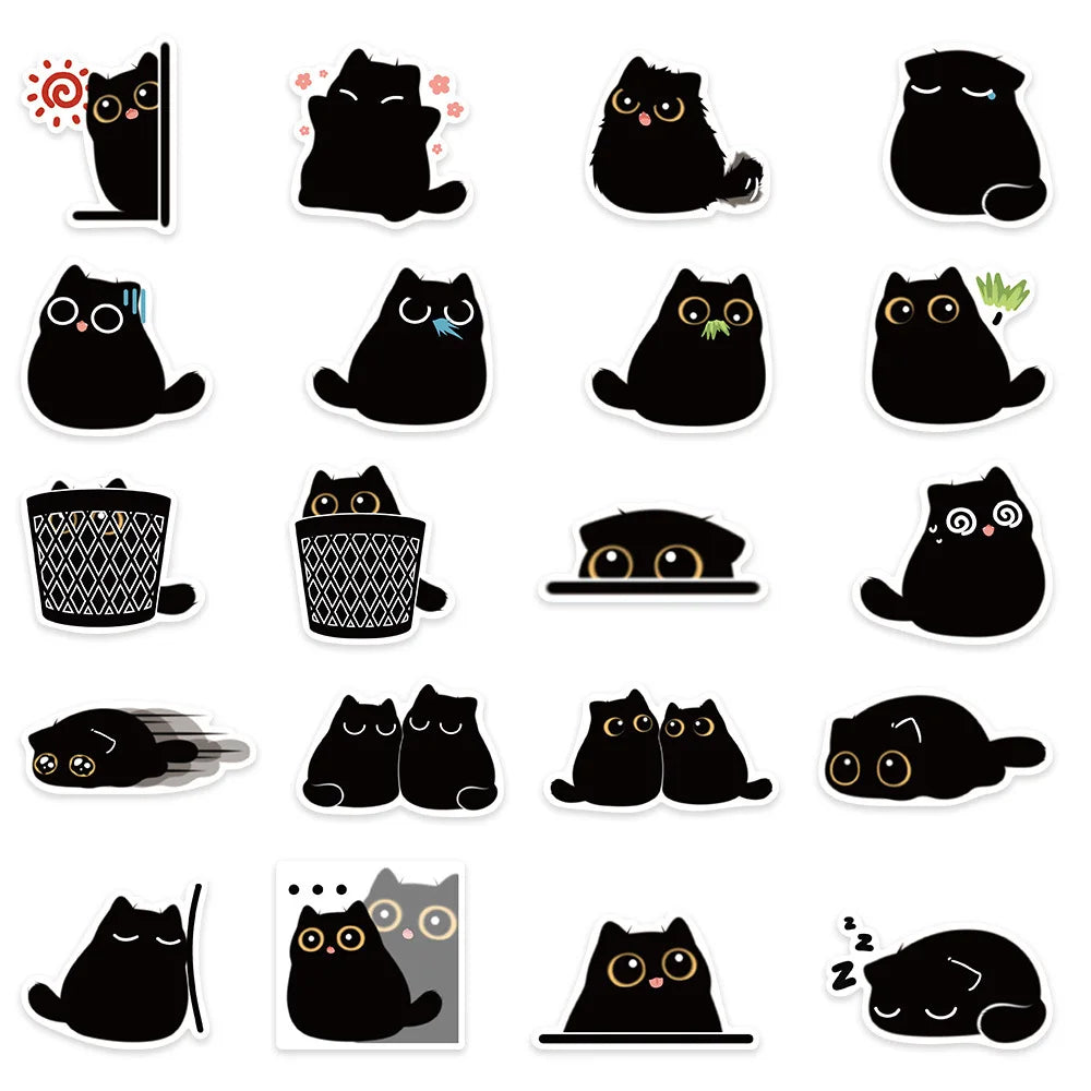 10/40/80PCS Cute Briquette Black Cat Stickers Kawaii Kitten Decals DIY Scrapbook Phone Laptop Suitcase Fridge Bike Kids Sticker (ONLINE ORDER ONLY)