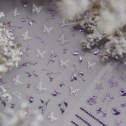 Hot Stamping Purple Line Love Heart Lace Bowknot Chain Branches Star Flower Leaf Butterfly Plant Flower Nail Art Stickers Decals (Online Order Only)