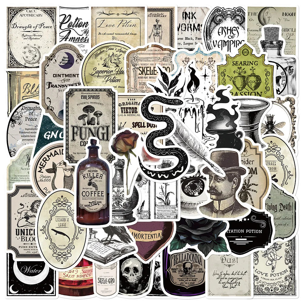 Gothic Pharmacist Stickers Pack: 10/30/50/100PCS Waterproof for Phone, Skateboard, Laptop, Suitcase (ONLINE ORDER ONLY)
