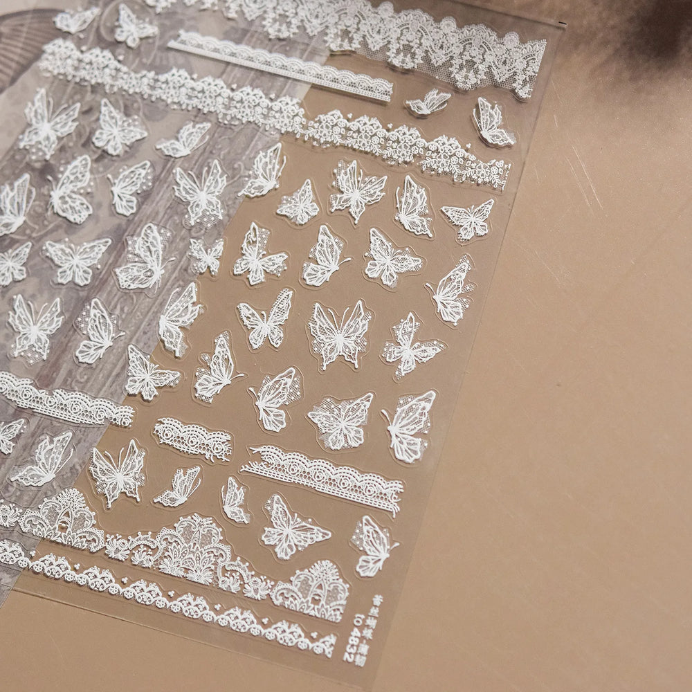 Lace Butterfly Hollow Out Fabric Romantic Flower Pattern Chic Adhesive Nail Art Sticker Rhinestone Manicure Decals Nail Supplies (ONLINE ORDER ONLY)