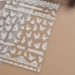 Lace Butterfly Hollow Out Fabric Romantic Flower Pattern Chic Adhesive Nail Art Sticker Rhinestone Manicure Decals Nail Supplies (ONLINE ORDER ONLY)