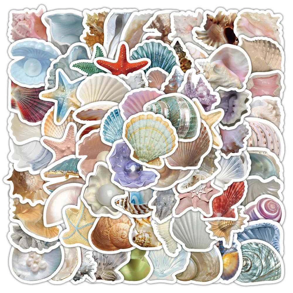 Shell Stickers 10/50/100pcs Aesthetic Conch Decals for Laptop, Phone, Fridge, Bike, Kids Gifts (ONLINE ORDER ONLY)