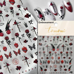 Cat Eye Halloween Terror Spider Cross Rose Love Heart Flower Snake Web Candy Bunny Thrilling Nail Art Stickers Manicure Decals (Online Order Only)