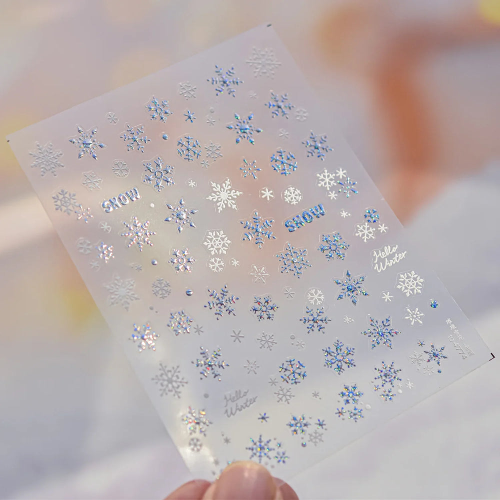 Shiny Pink Silver Hot Stamping Snow Adhesive Nail Art Sticker Snowflake Rhinestone Manicure Decal Nail Supplies for Professional (Online Order Only)
